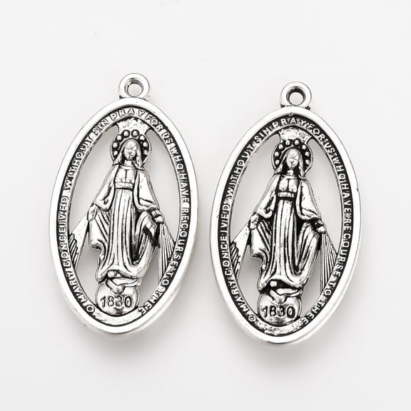 Tibetan style Alloy Pendants Miraculous Medal 1830 The Blessed Virgin Mary Cadmium Free & Lead Free Oval Antique Silver 36x20x3mm Hole: 2mm Alloy