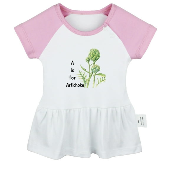 iDzn A is For Artichoke Funny Dresses For Baby, Newborn Babies Skirts, Infant Princess Dress, 0-24M Kids Graphic Clothes (Pink Raglan Dresses, 6-12 Months)