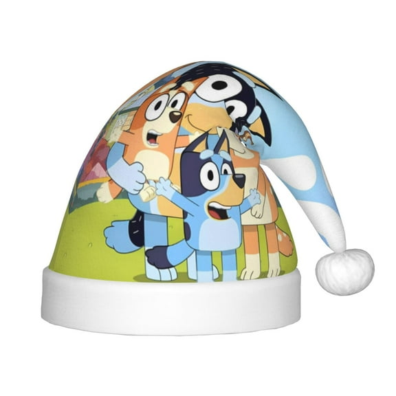 Saiise Bluey Christmas Hat,Santa Hat for Kids & Baby,Xmas Hat,Unisex Velvet Classic Santa Claus Hat for New Year Party