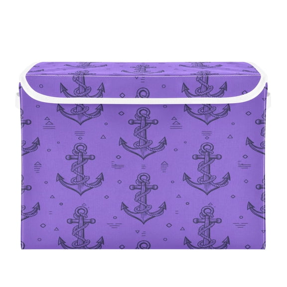 40L Lidded Home Storage Bins Foldable Storage Box with Handle for Home Bedroom Closet, Purple Printed
