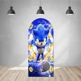 thumbnail image 4 of Fondo azul de Sonics con arco de doble cara para decoración de fiestas de cumpleaños de niños, fondo de fotografía con relámpagos, utilería de estudio de poliéster, 4 of 4