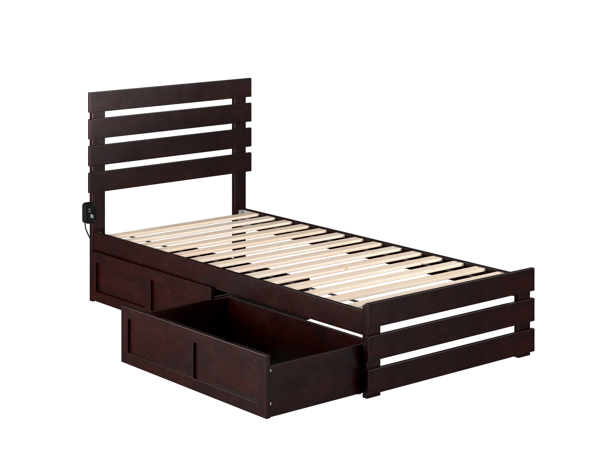 AFI Oxford Twin XL Wood Platform Bed with Headboard Footboard & 2 Storage Drawers Espresso