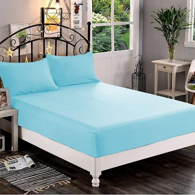 Mocassi 1500 Thread Count 1-Piece Fitted Sheet,Twin , Aqua