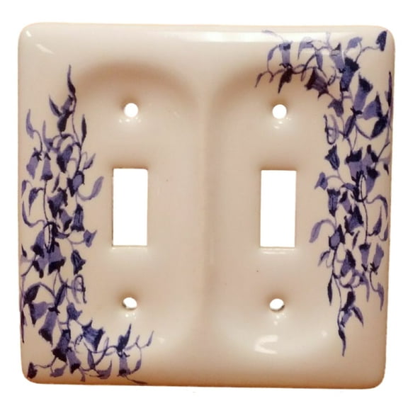 Leviton 89509-BL 2-Gang Porcelain Toggle Switch Wallplate Switchplate, Blue Vine Pattern