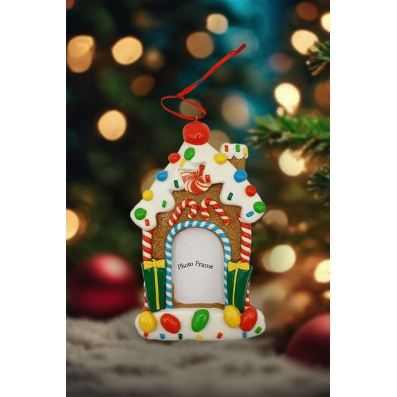 Christmas Ornament - Glossy Gingerbread House Frame. Wizardi Festive Decoration F07-N2-8-SEE200B
