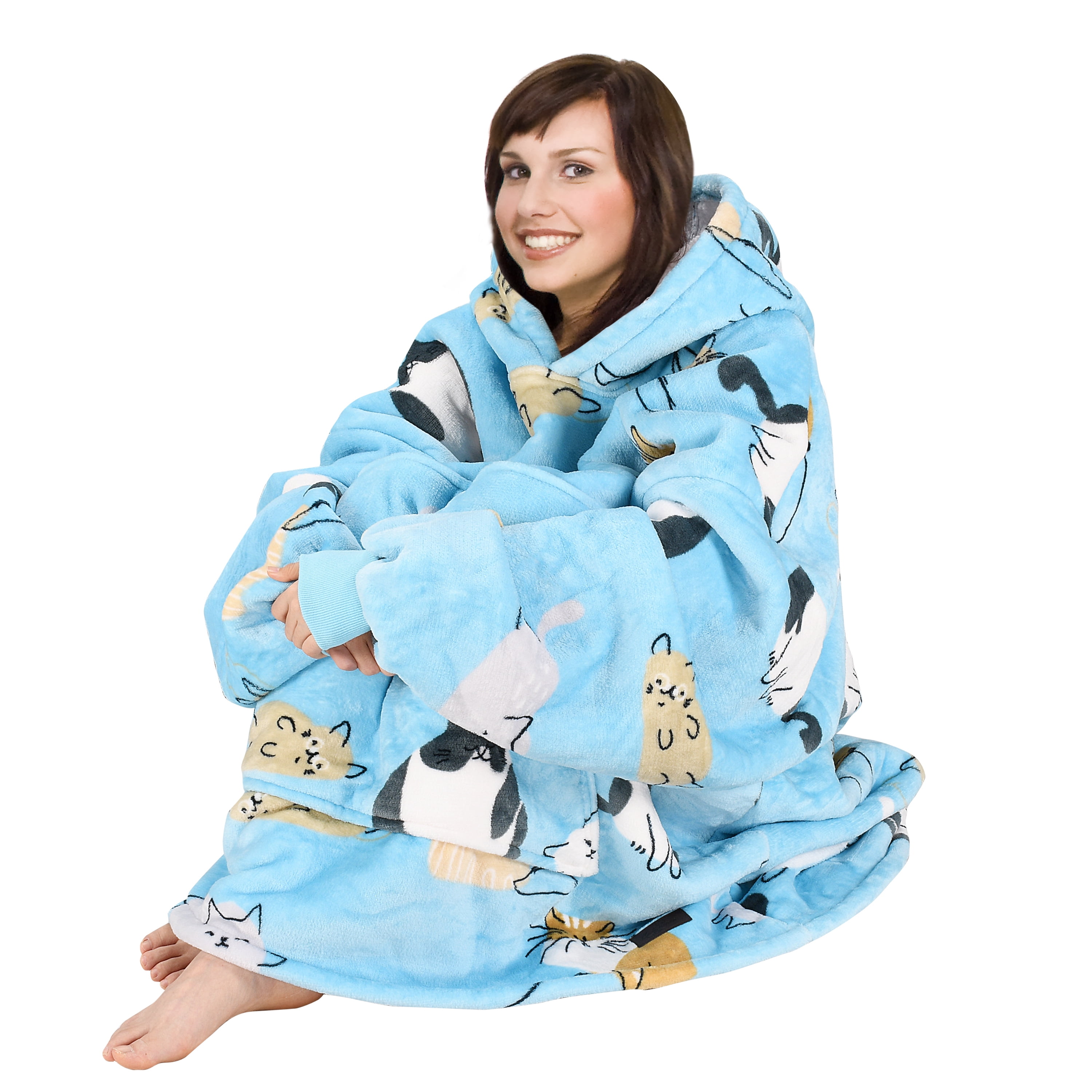 Catalonia Zip Up Blanket Hoodie - Oversized Sherpa Sweatshirt Jacket (One Size, Blue)