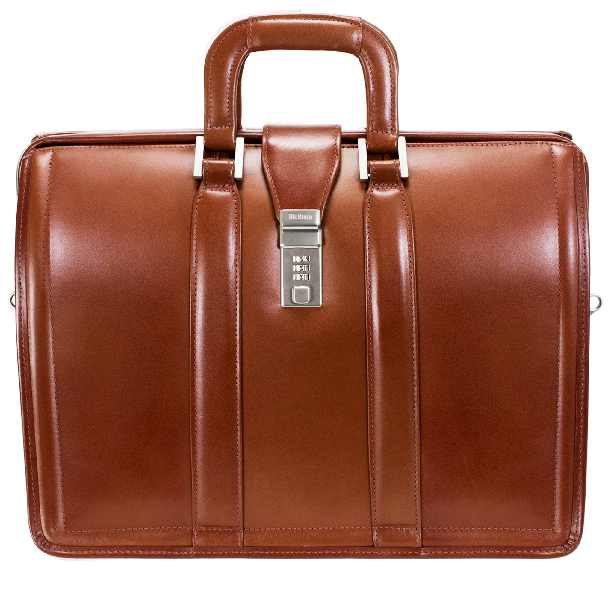 V Series | MORGAN | 17" Leather Litigator Laptop Briefcase - Brown