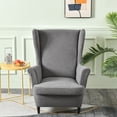 thumbnail image 3 of Eurhowing 2-Piece Wingback Chair Slipcovers with Cushion Cover, Stretch Elastic Jacquard Armchair Cover for Living Room, Furniture Protector for Pets, Kids, Dark Grey, 3 of 13