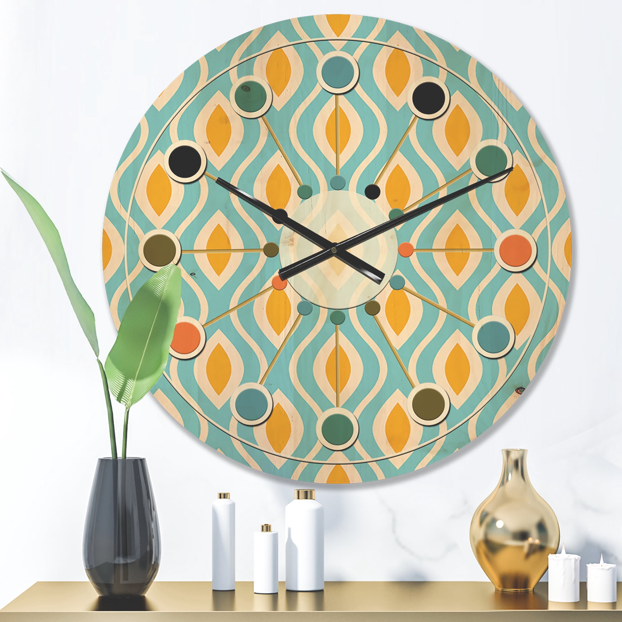 Designart 'Abstract Retro Pattern Design XII' Mid-Century Modern Wood Wall Clock
