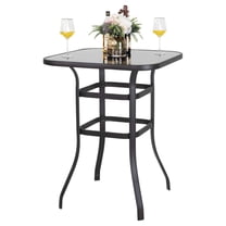 Nuu Garden Patio Bar Table, 32 Inch Outdoor Bar Height Bistro Table with with Tempered Glass Table Top and Powder-Coated ,Black