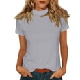 thumbnail image 5 of Helii Women's Tops Mock Neck Solid Color Embroidered Short Sleeve T-Shirt Loose Soft Basic Tops Dressy Casual Summer Daily Outfits Grey XXL, 5 of 7