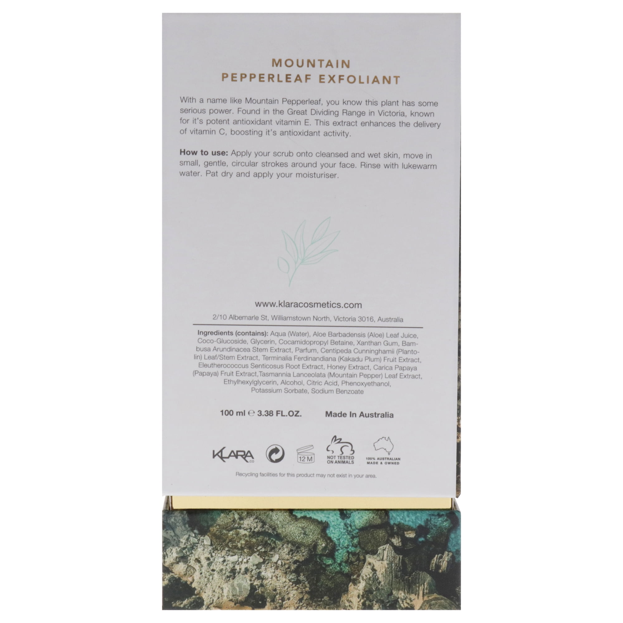Klara Cosmetics Native Mountain Pepperleaf Exfoliant, Face Scrub, 3.38 oz