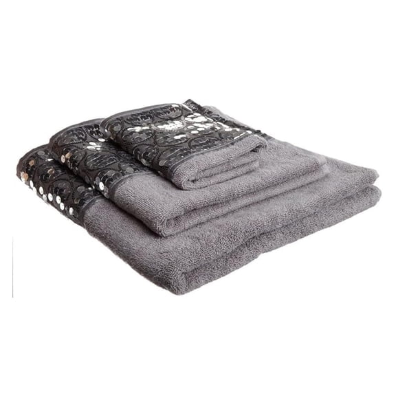 Silver Sequin Towel Set 3 Piece - Bath, Hand & Wash Towels