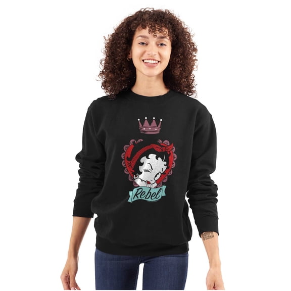 Betty Boop Rebel Girl Power Cartoon Women Crewneck Sweatshirt Brisco Brands S