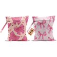 thumbnail image 2 of 2Pcs Pink Bow Wet Bags 12x10 Inch, Heart Waterproof Travel Laundry Bags, Washable Reusable Wet Dry Bag for Swimsuit Pool Beach Diapers Dirty Yoga Gym Clothes, Pink Gifts for Women Friend Travelers, 2 of 4