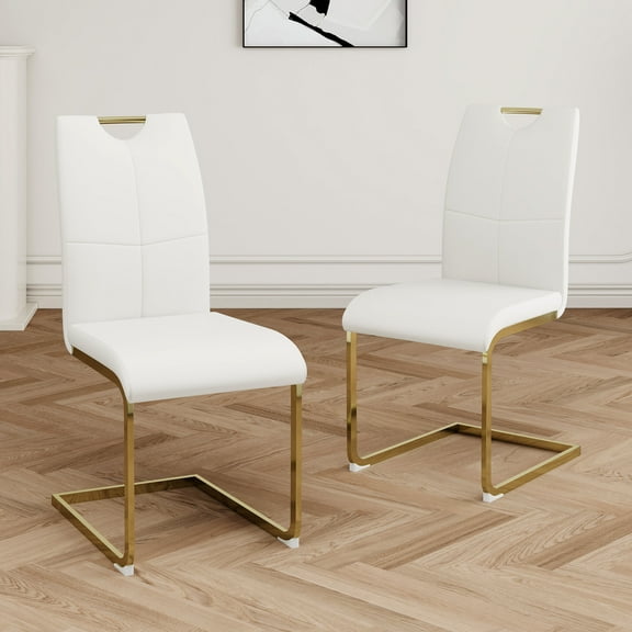 Dining Chairs Modern Dining Chairs with Faux Leather Padded Seat Dining Living Room Chairs Upholstered Chair with gold Metal Legs Design for Kitchen, Living, Bedroom, Dining Room Side Chairs Set of 2