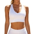thumbnail image 4 of Lkhaha Women's Racerback Sports Bra Triangle Cutout Ribbed Yoga Workout Crop Top White S, 4 of 5