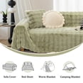 thumbnail image 5 of WOOW DEPOT Warm Faux Rabbit Fur Sofa Cover Machine Washable, Thick Throw Blanket L Shape Slipcover for 3 Cushion Couch, Green 71"x134", 5 of 8