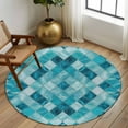 thumbnail image 3 of Teal Blue Diamond Washable Area Rug&nbsp;5 ft Modern Geometric Lines Vintage Soft Round&nbsp;Rugs for Living Room, Non Slip Carpet for Bedroom&nbsp;Entryway Dining Room, 3 of 9