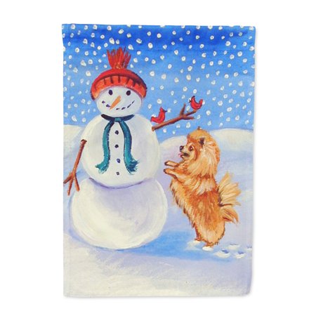Snowman with Pomeranian Winter Snowman Flag