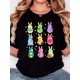 thumbnail image 1 of Women'S T-Shirt, "Reading Bunny" Print, Retro Minimalist Fashion, Crew Neck, Casual Comfort, Sports Short Sleeve T-Shirt, 1 of 6