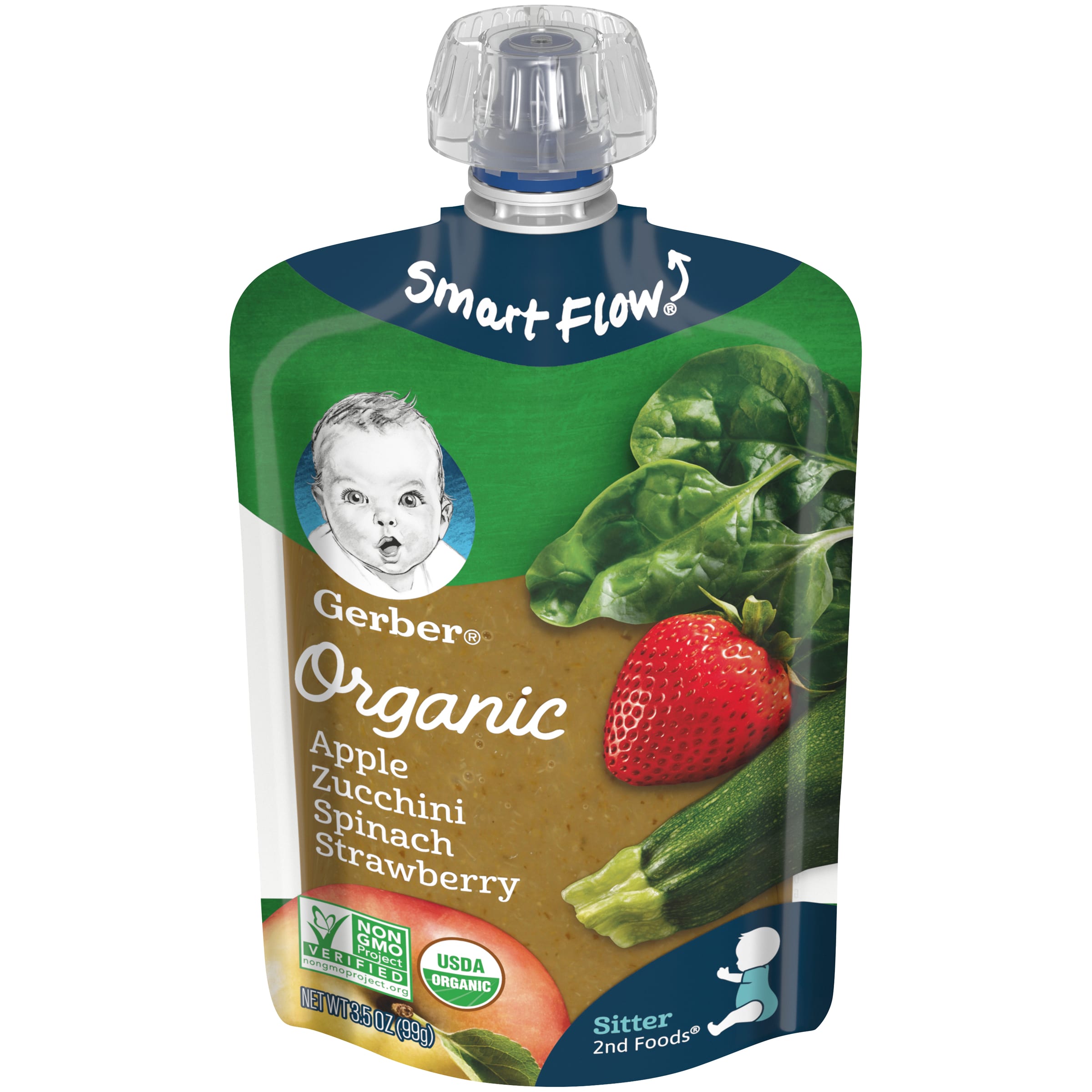 Gerber 2nd Foods Organic Stage 2 Baby Food Apple Zucchini Spinach