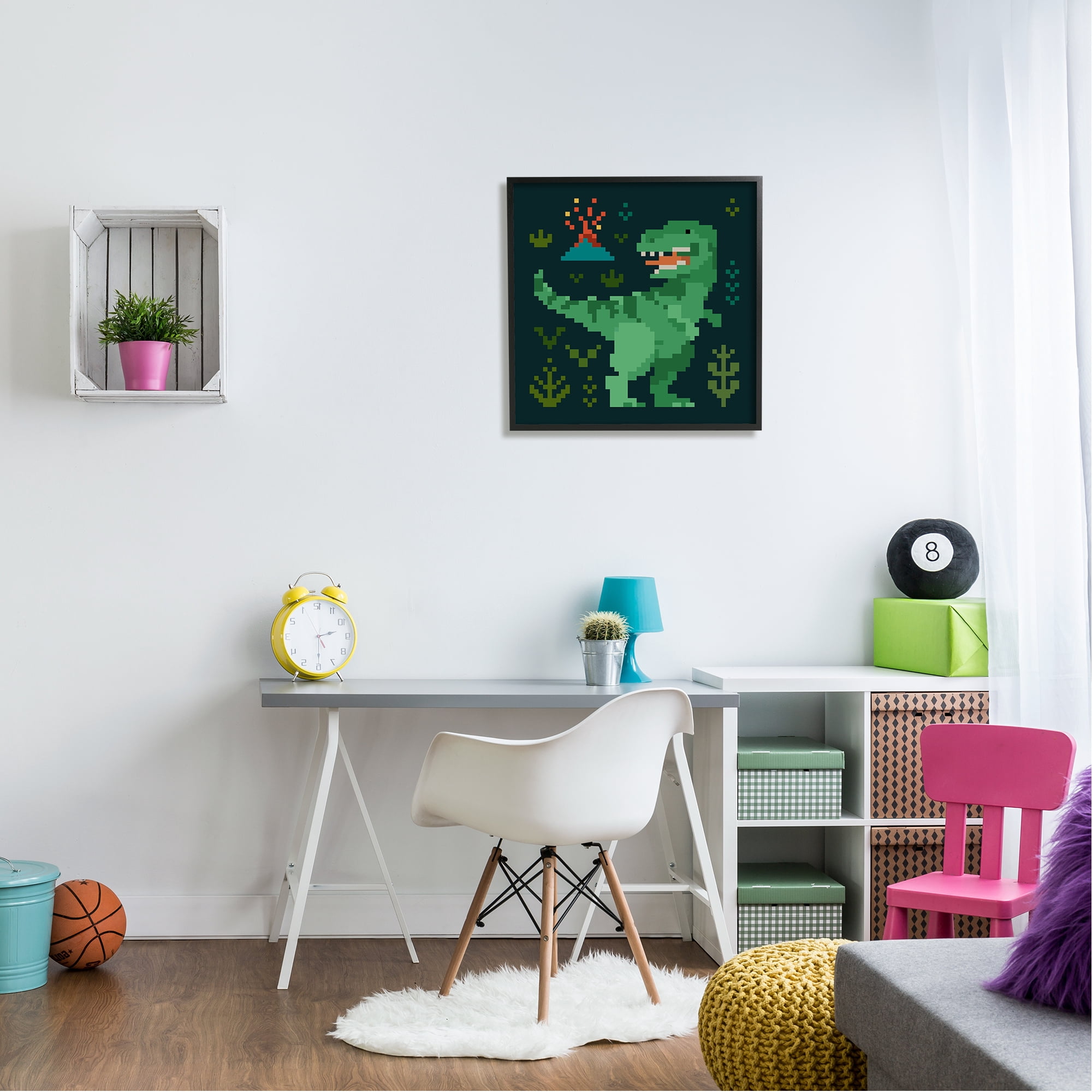 Stupell Industries Pixel Style Dinosaur Animals & Insects Painting Black Framed Art Print Wall Art, 24 x 24