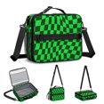 thumbnail image 5 of Green and Black Wavy Checkered Insulated Lunch Bag with Shoulder Strap and Bottle Holder,Bento School Lunch Bag Box,11x9.5x3.5 Inches, 5 of 5