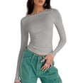 thumbnail image 2 of DPTALR T-Shirt Décontracté pour Femme à Col Rond, Couleur Unie, Manches Longues, Chandail, 2 of 9