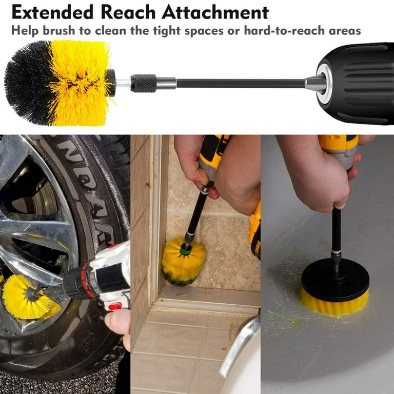 ComfiTime 5PCS Drill Brush Set – Heavy Duty Drill Brush Attachment w/  Splash Shield, Bathtub Scrub Cleaning Brush, Power Scrubber for bathroom,  toilet