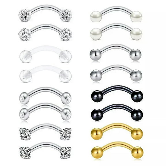 K-KED 16pcs Curve Barbell Eyebrow Bar Cartilage Earring Piercing Delicate Jewelry men women-default