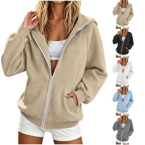 Nestiefly Zip Up Hoodies For Women Y2K Sweatshirts Oversized Long Sleeve Tops Fall Winter Fashion Fleece Jacket With Pockets Blue S