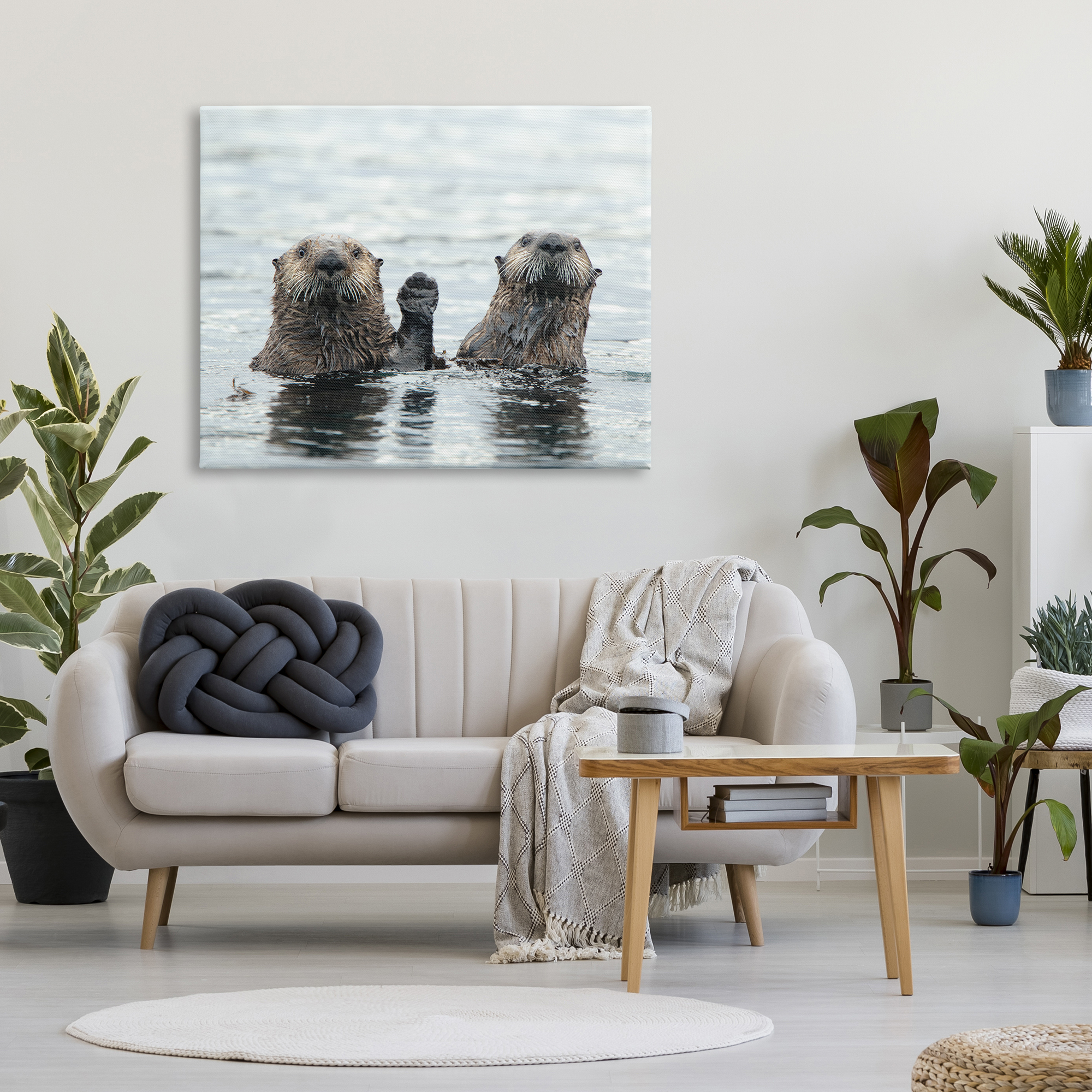 Stupell Industries Peeking Otters in Water Animals & Insects Photography Gallery Wrapped Canvas Art Print Wall Art, 48 x 36