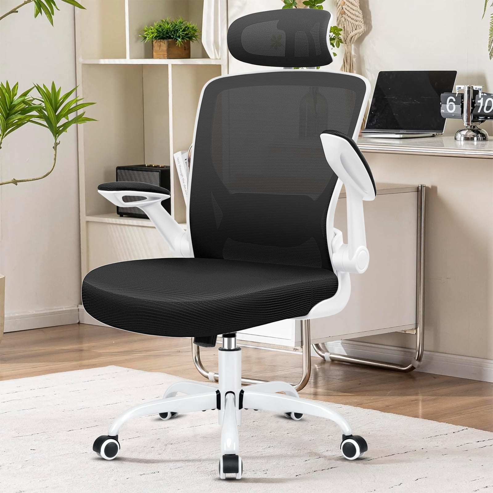 COOLHUT Office Chair Ergonomic Desk Chair, High Back Office Chair with Headrest, Big and Tall Comfy Home Office Desk Chair Lumbar Support Breathable Mesh Office Chair, White