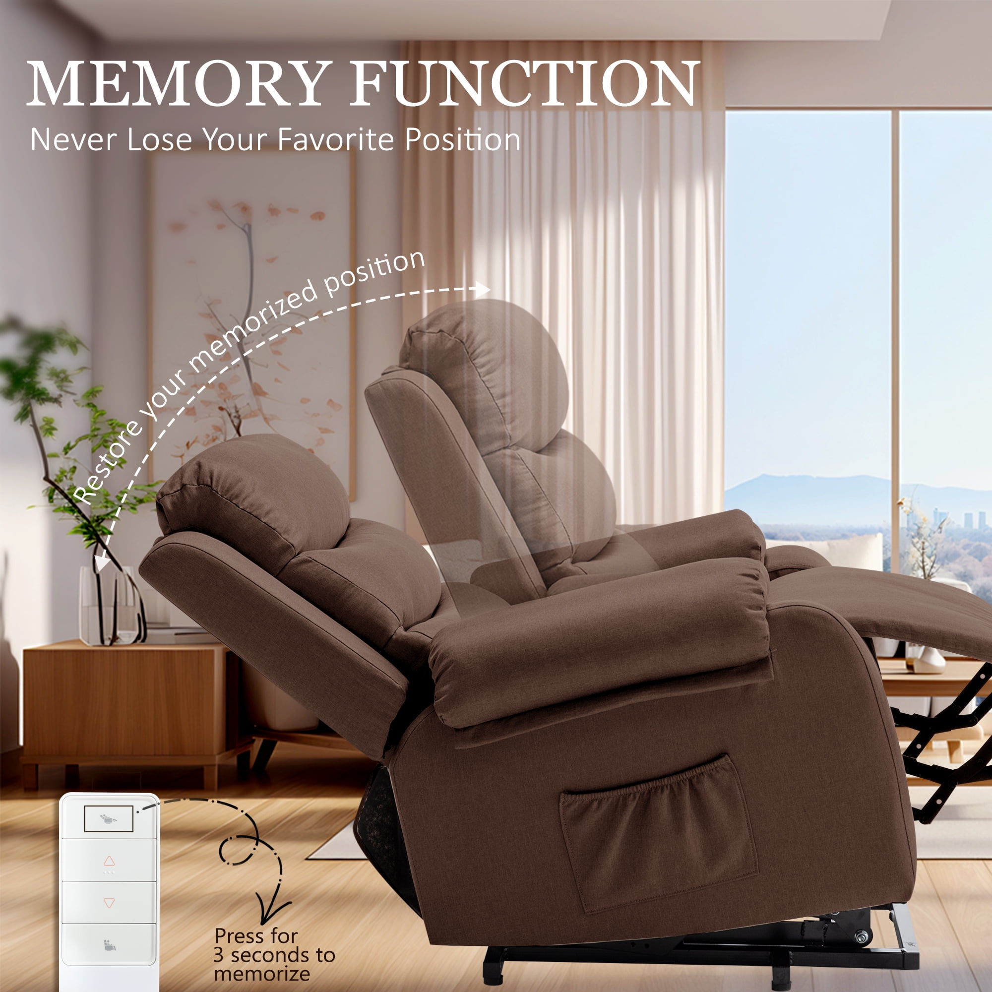 Korser Small Power Lift Recliner Chair for Elderly with Memory Function Linen for Living Room,Brown