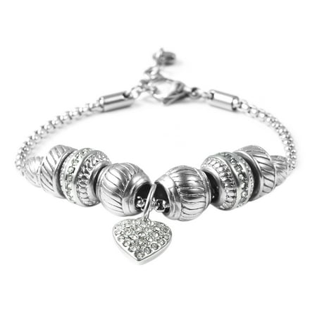Shop LC Crystal Rhinestone Valentine Heart Charm Bracelet Bangle 7-8''