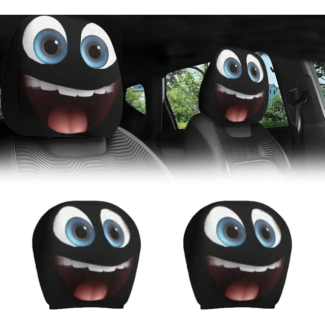 Funny Cartoon Car Headrest Covers – 2PCS Universal Fit,Head Rest Covers Funny Eye,Big Eyes Cars Seat Protector Cover,Automobile Headrest Protector,Universal Interior Cars Accessories(Style-E,2PCS)