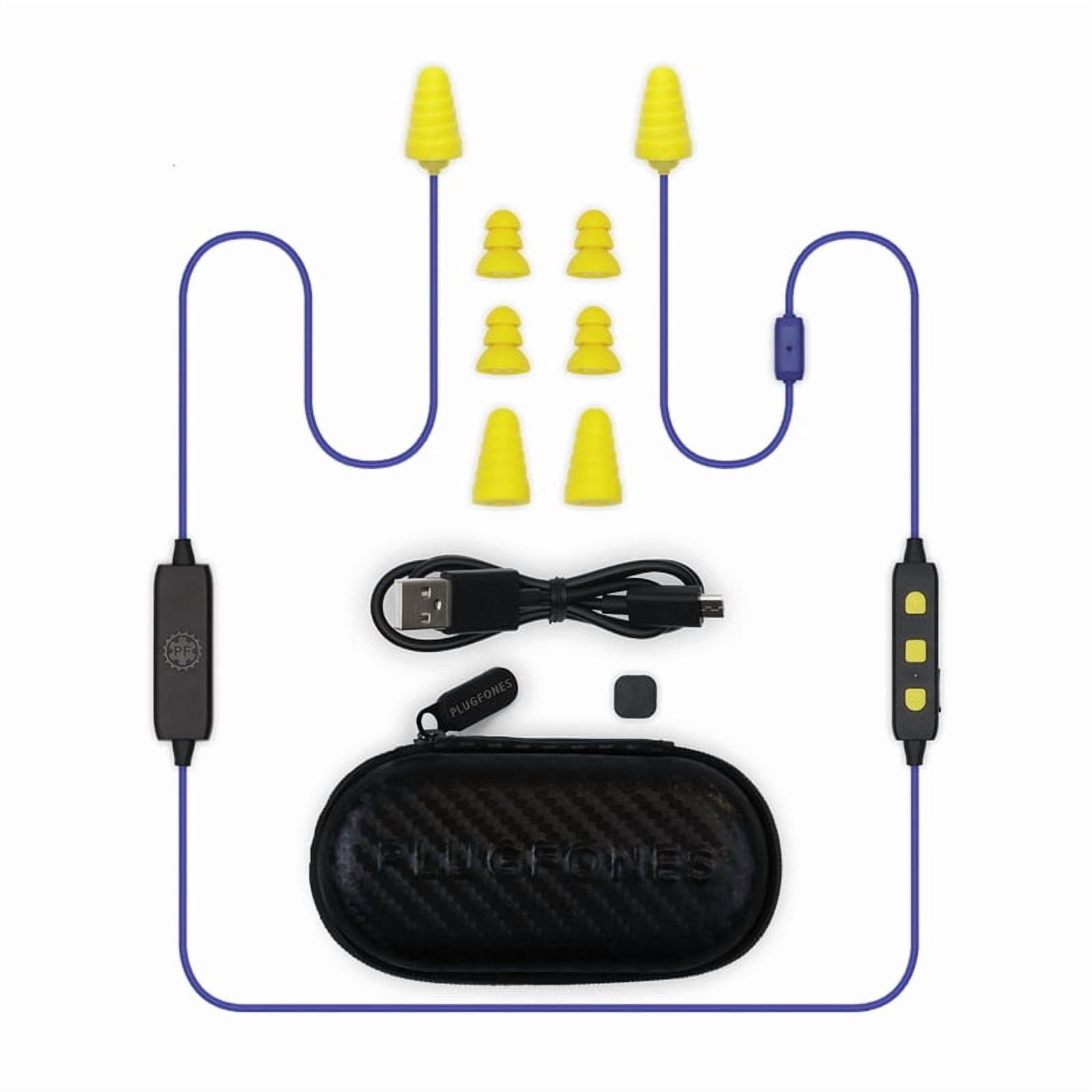 Plugfones Liberate 2.0 Wireless Bluetooth In-Ear Earplug Earbuds- Noise Reduction Headphones with Noise Isolating Mic and Controls (Blue & Yellow)
