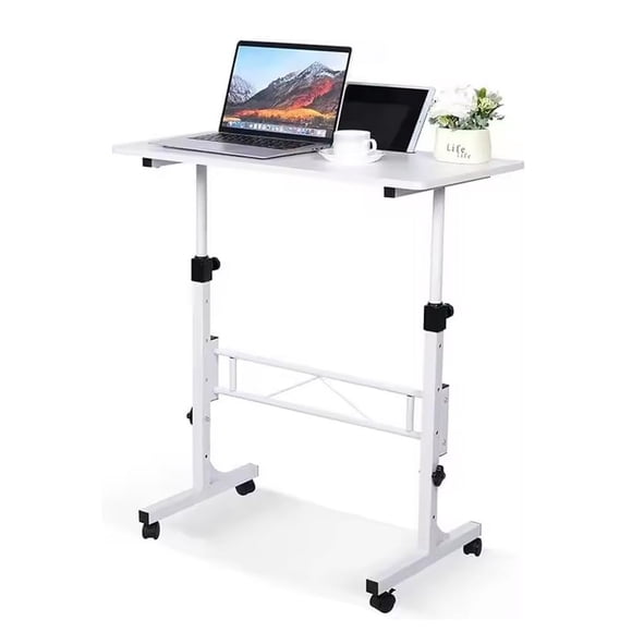 Yiwa Height Adjustable Small Standing Desk, Mobile Laptop Table with Wheels, 32" Metal Frame, 31-43" Range for Home Office, White