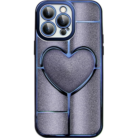 Compatible with iPhone 12 Pro Max Case for Girls Women - Luxury Clear Glitter Case 6.7 Inch,Cute 3D Love Heart Pattern,Bling Case Plating Soft TPU-Shockproof Camera Protective Back Cover,Blue