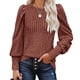 thumbnail image 2 of Top de cuello redondo para mujer, Top de manga larga abombado de Color puro suave y cómodo a la moda para oficina diaria Color caramelo XL, 2 of 6
