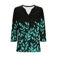 thumbnail image 6 of CYMMPU V-Neck Floral Printed 3/4 Length Sleeve Shirts Business Work Blouses to Wear with Leggings Casual Dressy Tunic Tops Elegant Blouse Summer Fall 2025 Clothes for Women Black S, 6 of 6