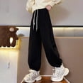 thumbnail image 5 of SJLDQY Girls Lined Pants Casual Elastic Waist Drawstring Joggers for Girls Solid Color Baggy Sweatpants with Pockets, 5 of 7