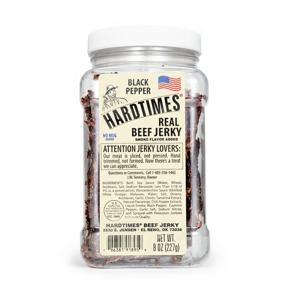 Hardtimes Handcrafted Beef Jerky - Black Pepper Flavor - 8 oz. Jar