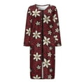 thumbnail image 4 of FKELYI Polynesian Frangipani Flower Red Print Women Zip Up Robe Nightgowns Comfy House Coats Full Length Sleepwear House Dress Long Sleeve Bathrobe with 2 Pockets, 3XL, 4 of 6