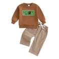 thumbnail image 4 of KPOPLK Toddler Boy Clothes for 3 6 9 12 Months 2T 3T 4T Outfit Long Sleeve Sshirt Top Jogger Pants Cute 2Pcs Set(12-18 Months,Coffee), 4 of 4