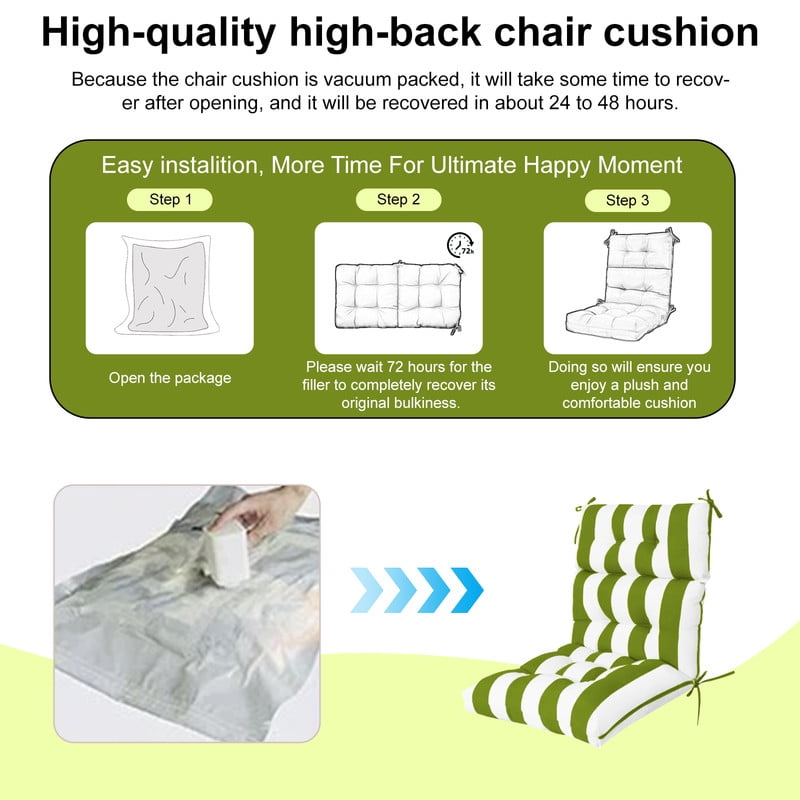 2pcs Rocking Chair Cushions Outdoor High Back Patio Cushion with Ties, Waterproo Seat and Back Replacement Cushion set