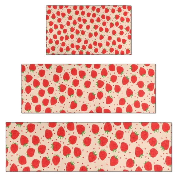 Strawberry Plants Fruit Heart Kitchen Rugs Sets Of 3,Kitchen Runner Rugs Non Skid Washable,Decorative Kitchen Floor Mats for Kitchen,Sink,Laundry,17"x30" 17"x47" 17"x59"