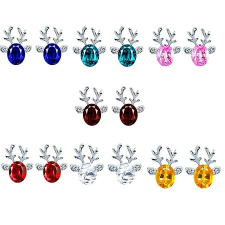 - Holiday Time Women Girls Christmas Elk Shape Earrings Rhinestones Crystal Ear Clip Pin Alloy Stud Jacket Spike Jewelry