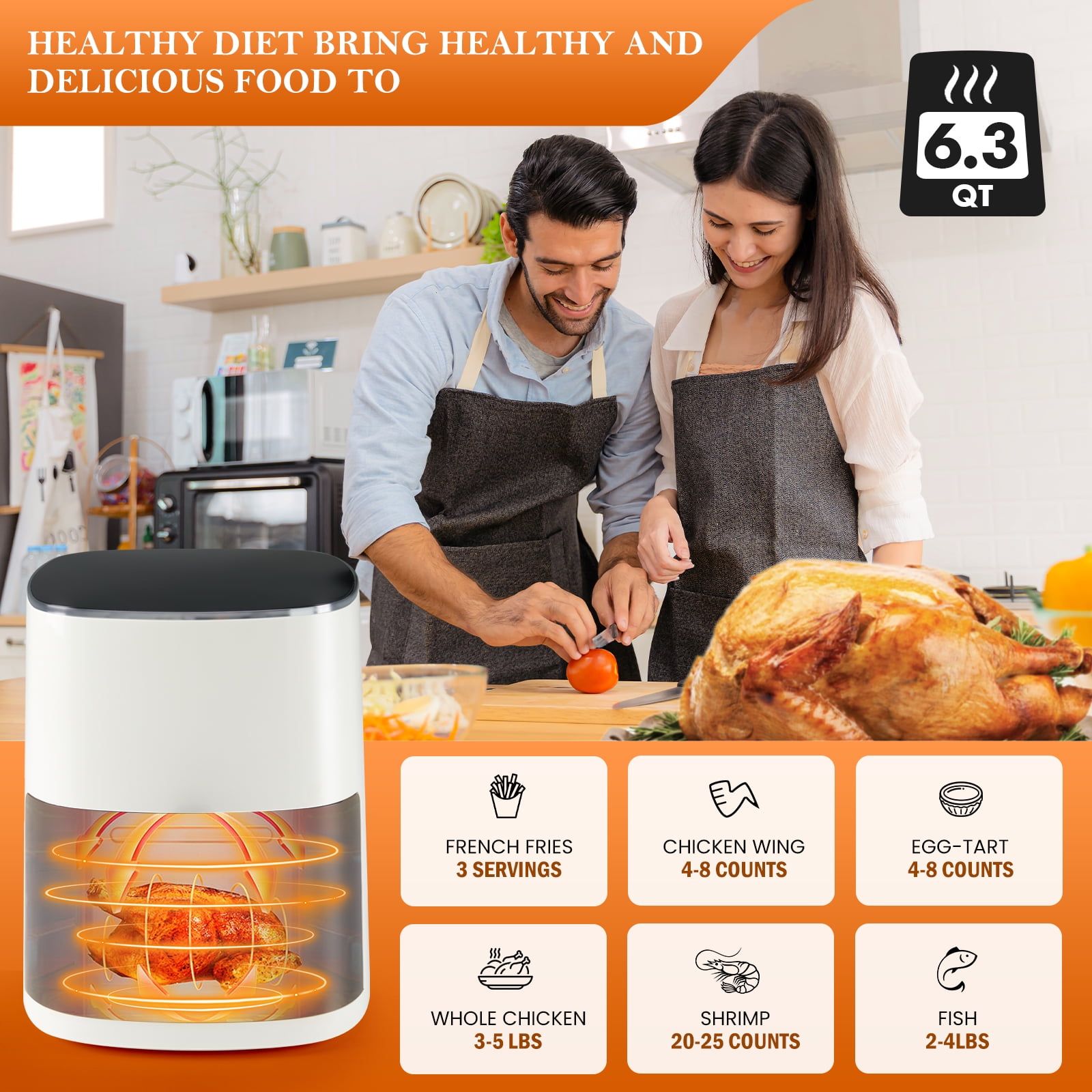 JOINSUN 6 QT Air Fryer, 12-in-1 Air Fry with Window Square for Healthy Cooking